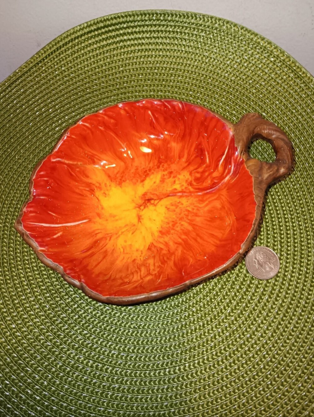 Vintage MCM Treasure Craft Leaf Dish with Lava Glaze, Retro, Fall Decor